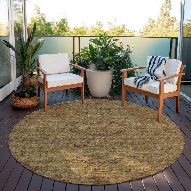 Malia Brown Washable Indoor-Outdoor Rug - , 8' x 8'