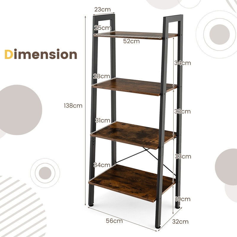 138cm H x 56cm W Metal Ladder Bookcase