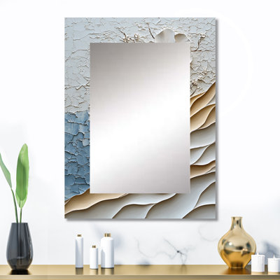 Blanc et bleu Coastal Mosaic II - miroir mural décoratif côtier, grand miroir blanc, impression d'art en métal