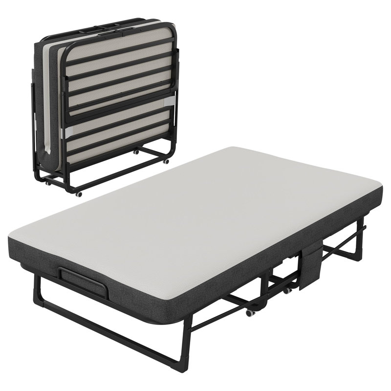 Matelas pliant portatif 75 po x 45 po en mousse à mémoire de forme, structure en métal pour lit d'invité