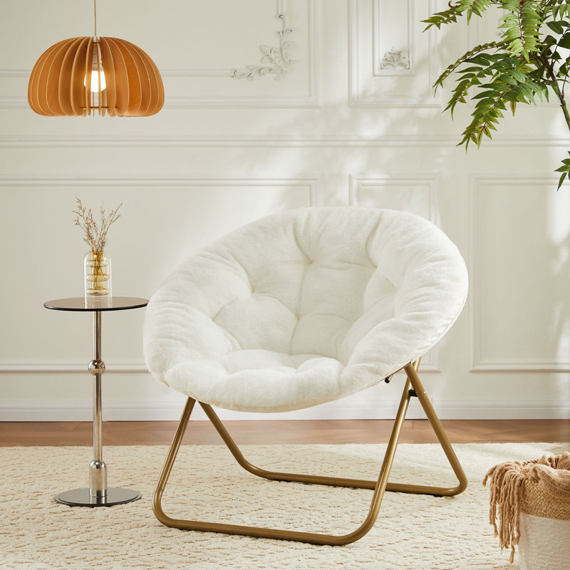  Chaise longue pliante en fausse fourrure blanche, White