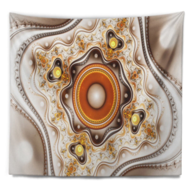 Tapisserie abstraite à cercles fractaux et courbes ondulées, H 32 po x l 39 po