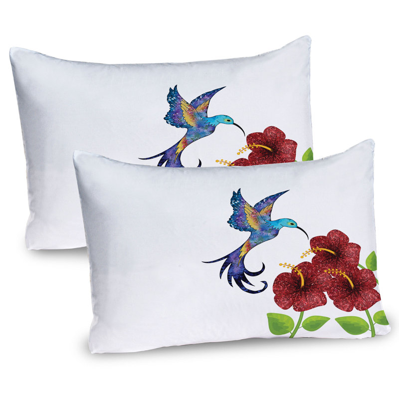 Hummingbird and Flower Garden Burgundy Green Microfiber Pillow Shams, 2 Pack