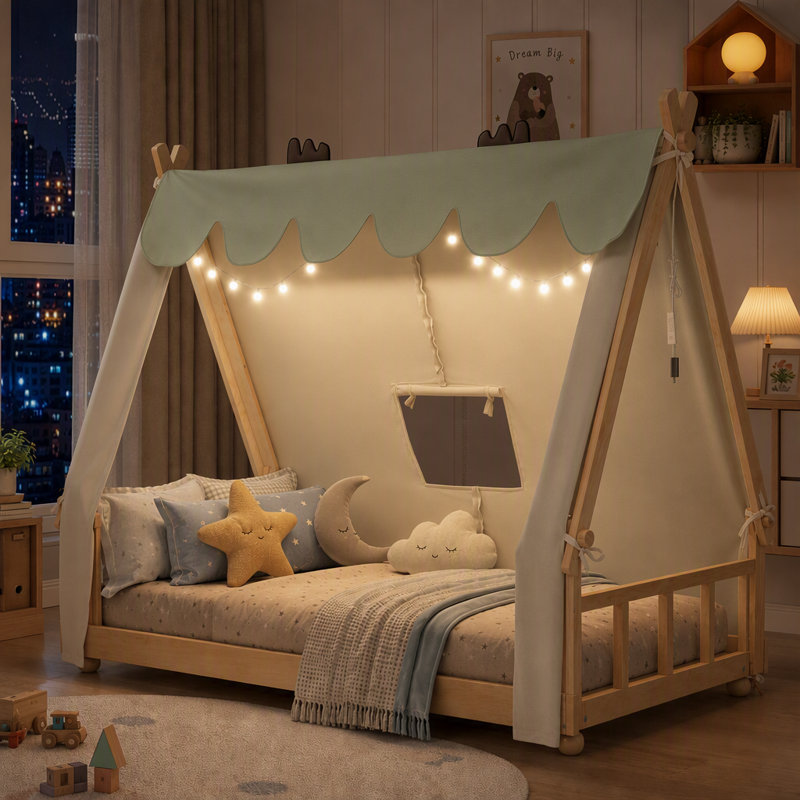 Lit simple avec tente et lumière, Twin, White