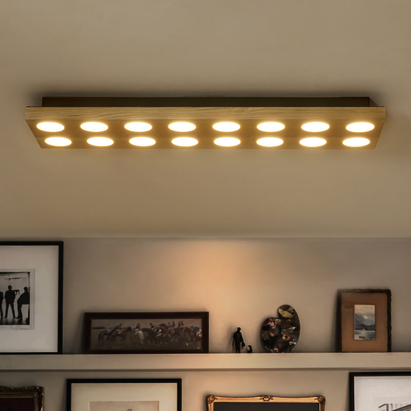 16-Light Modern Dimmable LED Flush Mount Wooden Ceiling Light