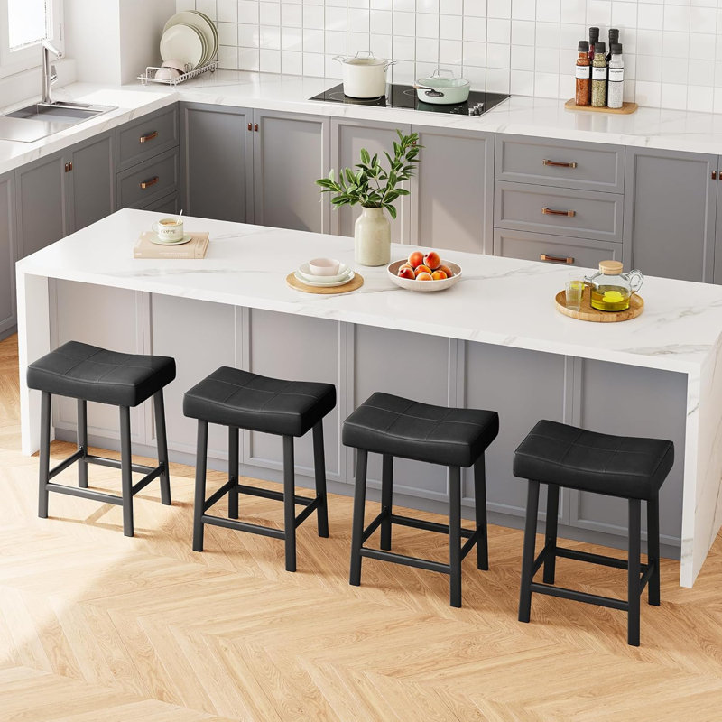 Bar Stools Set of 4, 24" Counter Height Upholstered Padded Barstools with Curved Surface