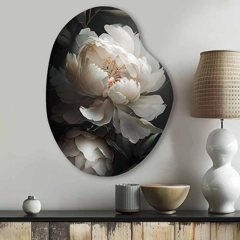Pivoine fleur III - pivoines en forme de poire, art mural en métal asymétrique, H 30 po x l 22 po x P 1 po