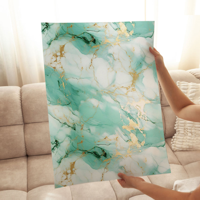 «Abstract Green & Gold Geode Marble Crystals VI», reproduction d'art moderne sans cadre, H 36 po x l 24 po