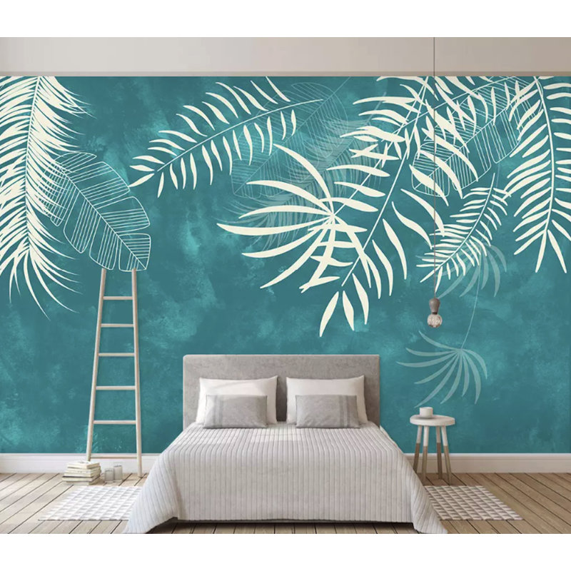 Papier peint amovible feuille exotique, L 48,96 po x l 75 po