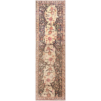 One-of-a-Kind Runner 5'3" X 15'4" 1900s Runner Wool Area Rug in Pink/Black/Beige