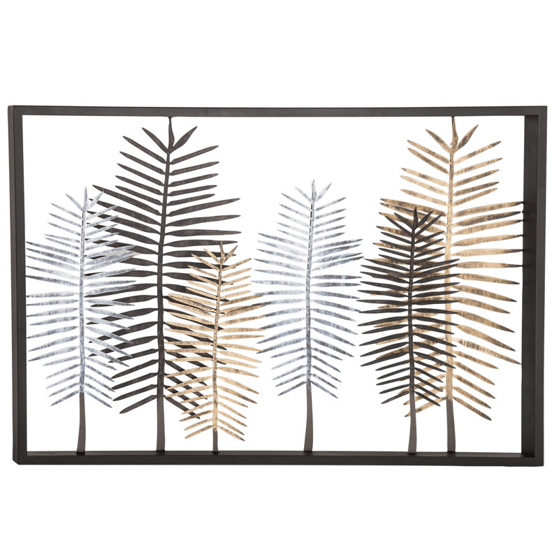 Metal Leaf Black Wall Decor with Black Frame