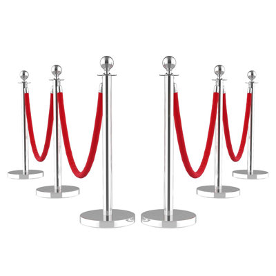 6 pièces de chandeliers et cordes de velours, chandeliers argentés avec ceintures rétractables, barrières de contrôle des foules avec base creuse, cordes de tapis rouges et poteaux pour articles de fête