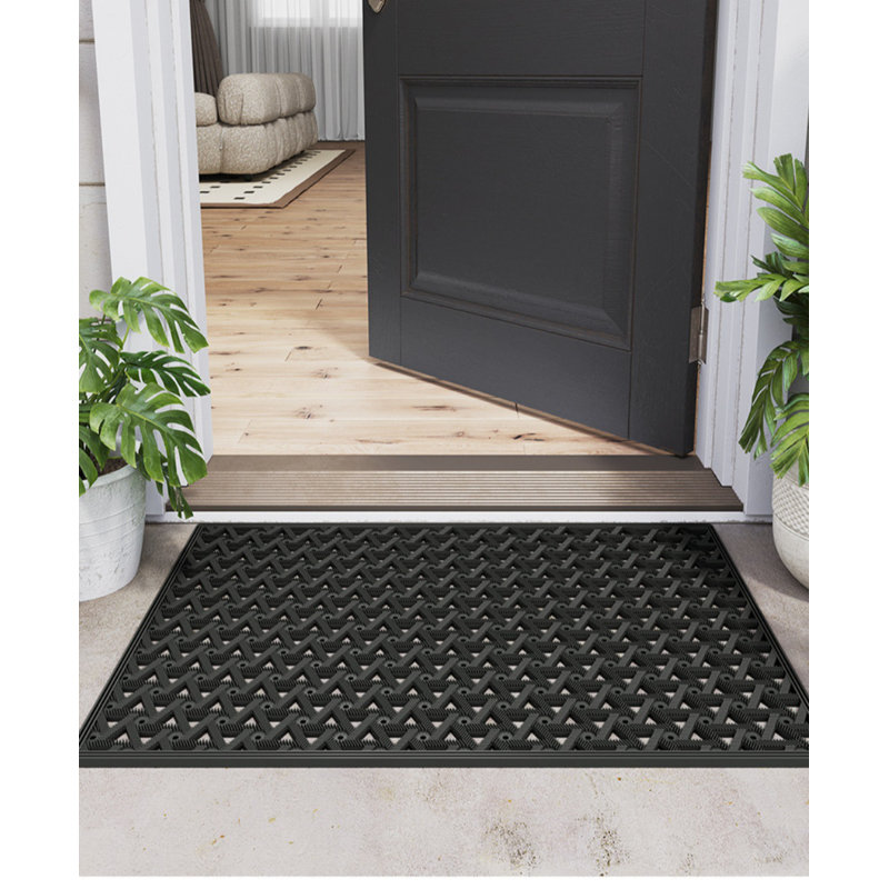 3d Front Door Mats Hollow Entryway Non Slip Doormat Winter Snow Trapping Mat, Black