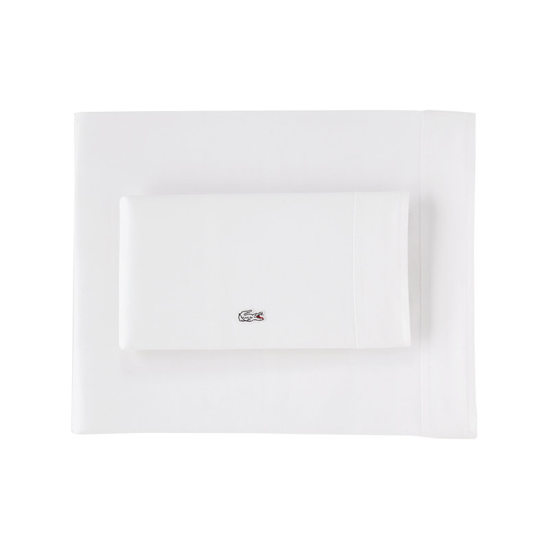 Lacoste Cotton Percale Pillowcases – Crisp Feel & Breathable, Soft Lightweight Bedding, Standard, White, Standard Pillowcase