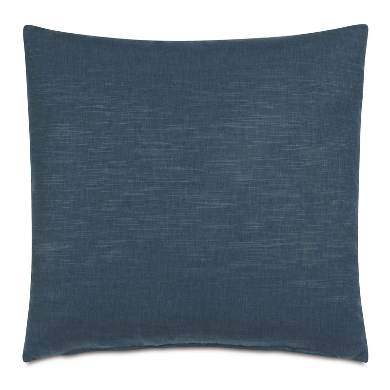 Blue and White Embroidered Square Linen Throw Pillow