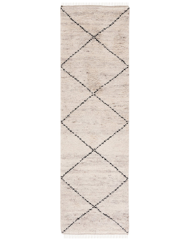 Tapis géométrique en laine noué à la main Meiners, Tapis de couloir 2 pi 3 po x 8 pi