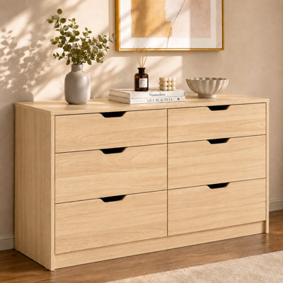 Large commode à 6 tiroirs, commode moderne avec poignées encastrées, organisateur de commode de rangement pour garde-robe de chambre de bébé, construction robuste avec quincaillerie anti-basculement