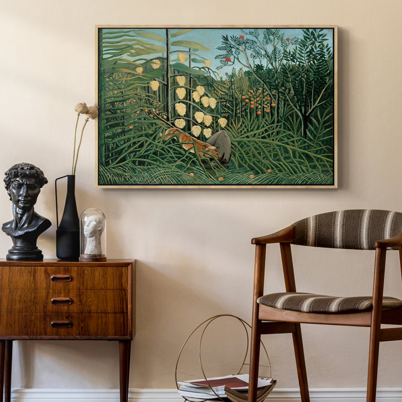 Fight entre un tigre et un buffle, 1908 - Henri Rousseau, toile tendue avec châssis, 24 po x 36 po, Naturel