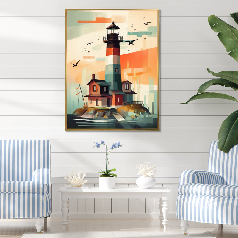 Seaside Lighthouse II, reproduction d'art sur toile, H 40 po x l 30 po x P 1,5 po, Cadre flottant doré