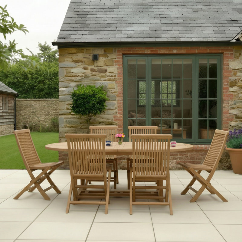 Anjelica Oval Teak Solid Wood Extendable Outdoor with Umbrella Hole Dining Table - 180 cm W 100 cm D