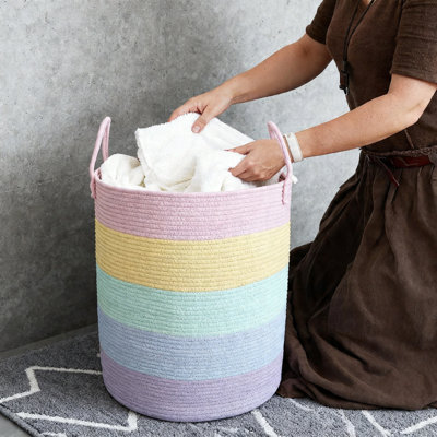 Boho Rope Laundry Basket, Tall, (rainbow)