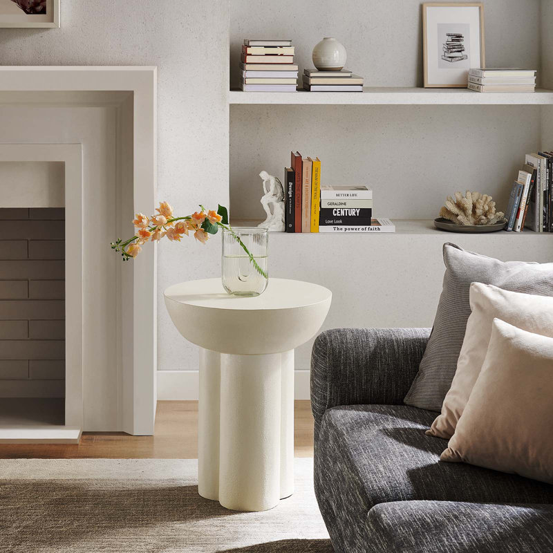Caspian Round White Concrete and MDF Side Table