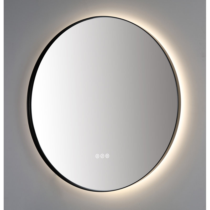 Shell LED Mirror, Matte Black, Round, 35.43" x 35.43"