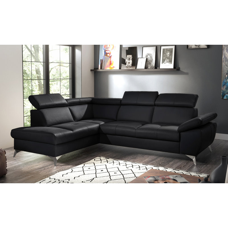 Italian Leather Sleeper Sectional with Pull Out Bed & Storage & Adjustable Headrests & Armrest Milan, Left Hand Facing