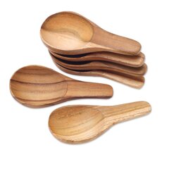 1 Tbsp, 1 Tsp, 1/2 Tsp & 1/4 Tsp Mango Wood Measuring Spoons, Natural, Set  of 4 in Printed Drawstring Bag