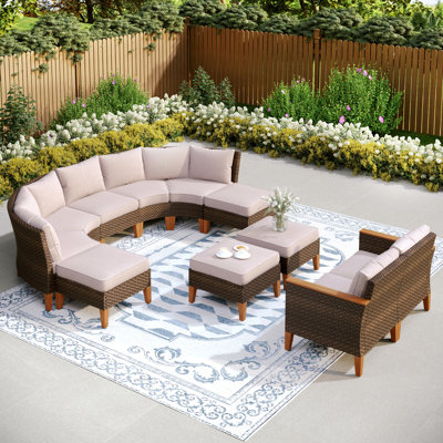 Salem 11 Piece Wicker Outdoor Patio Conversation Furniture Sectional Set with Cushions