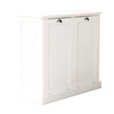 White Laundry Sorter Cabinet With Two Sections, , Painted, Removable Cloth Bags, 100-pound Load Capacity, Assembly Essential Cabinet, Coated, Bags For Laundry, Simple Assembly, Capacity