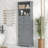 Gray Tall Storage Cabinet With 3 Drawers And Adjustable Shelves For Bathroom-1888555791
