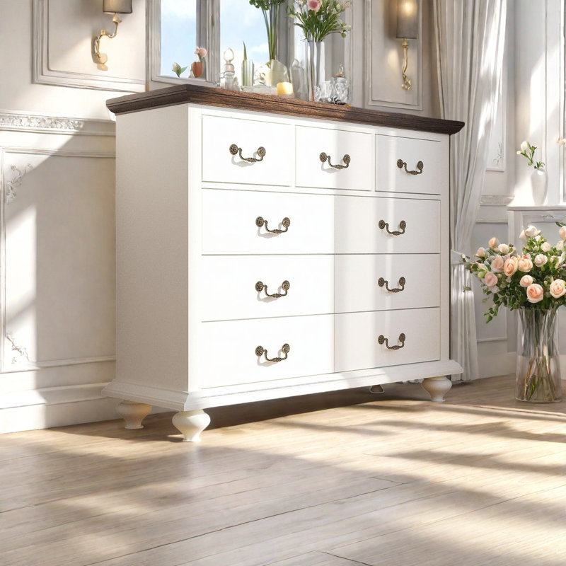 116.8cm W 9 - Drawer Chest of Drawers, White/Brown