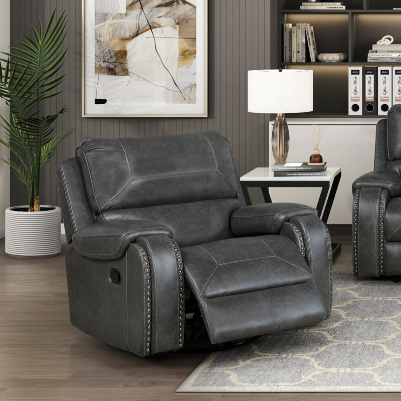 Canapé inclinable gris 3 pièces ensemble canapé rembourré Causeuse ports USB Console de rangement en similicuir