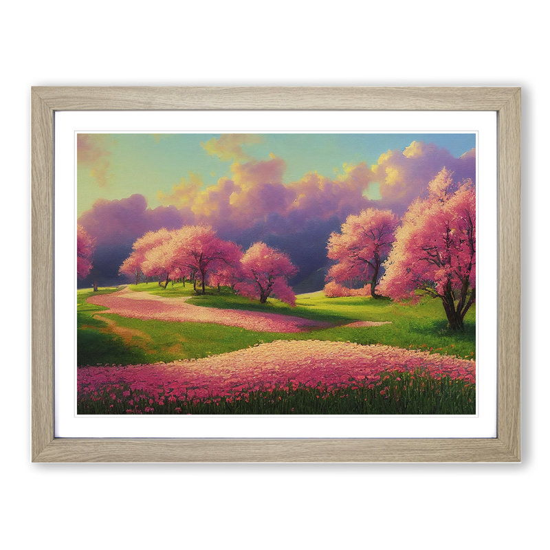 Spring Meadow Landscape Vol.3 - Single Picture Frame Print, Oak, 46cm H x 64cm W x 2cm D