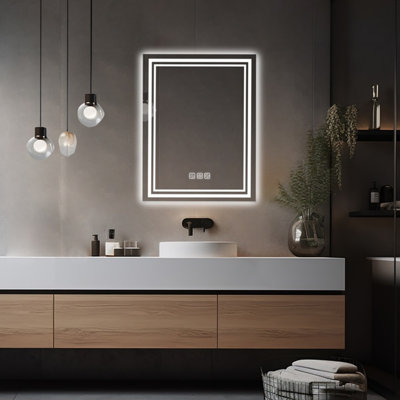 LED Bathroom Mirror 36" X 28" Front And Backlight, 5 Mins Defog, 5MM Full HD Reflected Wall Mounted Vanity Mirror, 3 Colors Stepless Dimmable, CRI90+, Memory Function (Plug-In/Hardwire)