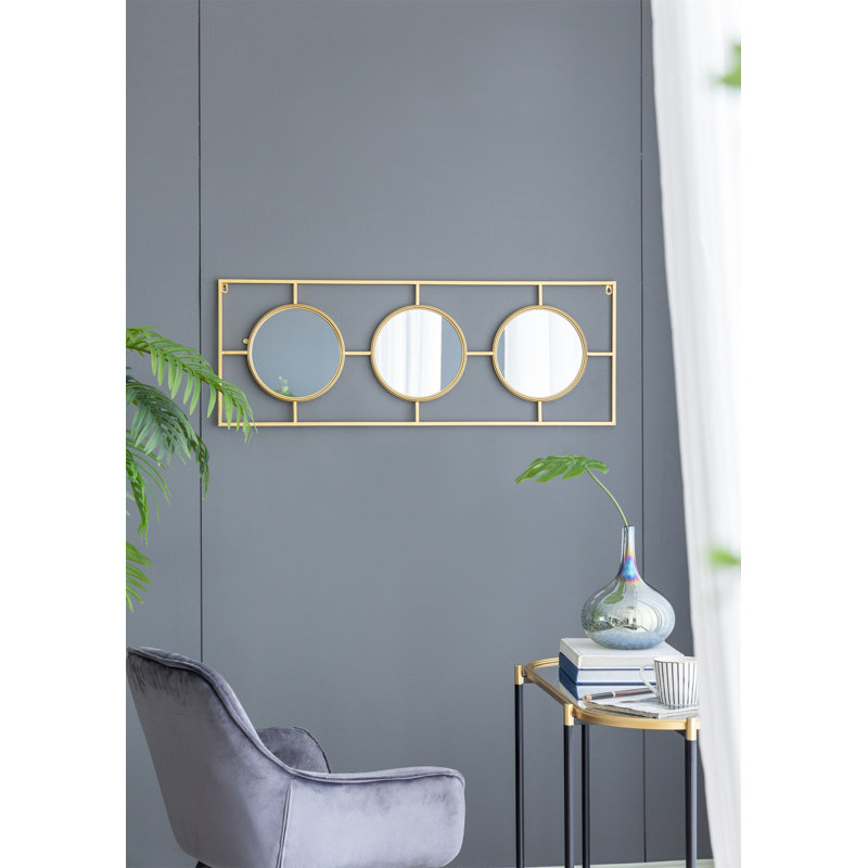 3 miroirs muraux dans un cadre rectangulaire, Doré