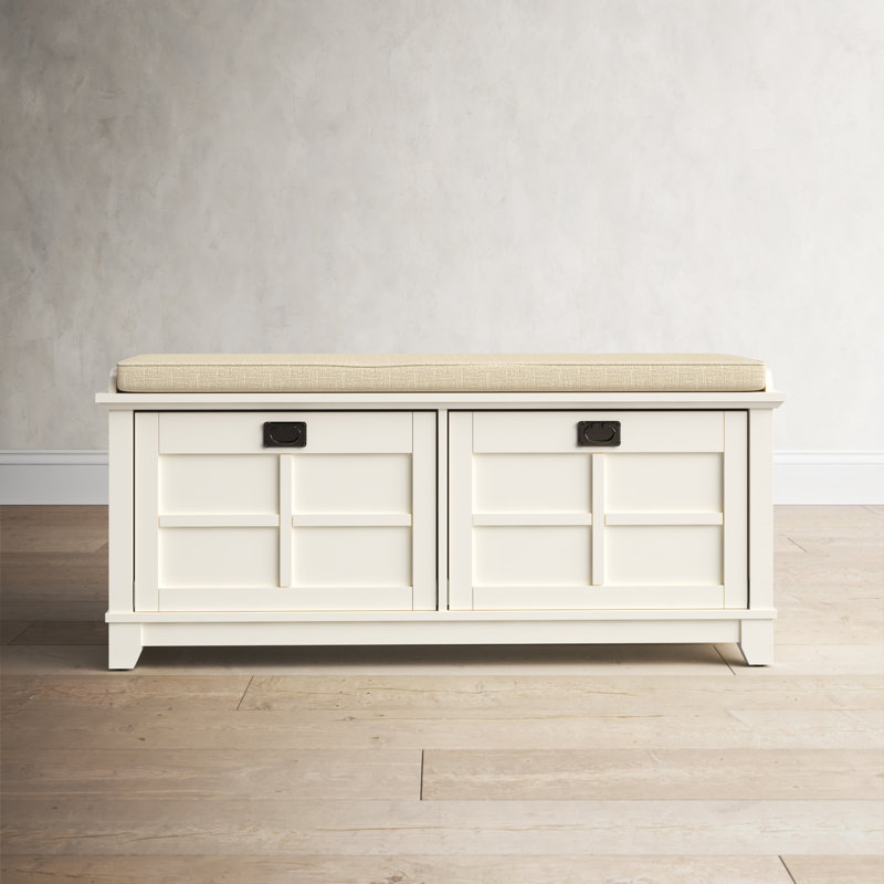 Alanis Linen Upholstered Storage Bench, White