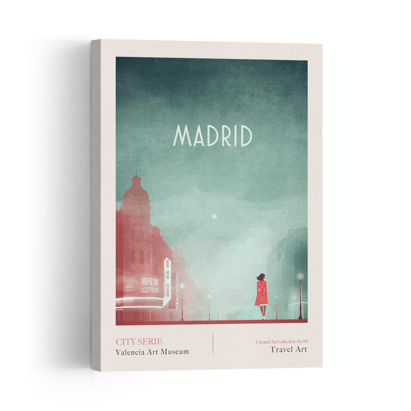 Madrid 1- Gran Via Minimalist Serene Tranquil Architecture City Wall Art Print 1 Piece Wrapped Canvas Wall Art