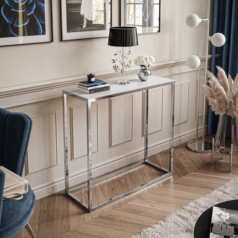 Calexico Console Table, White, 79cm H x 80cm W x 30cm D, Chrome