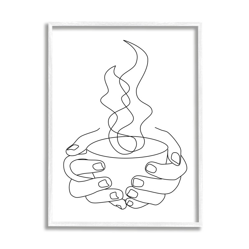 Mains tenant une tasse de café chaude - impression sur toile, Giclée encadrée blanc bord de mer, H 30 po x l 24 po x 1,5 po