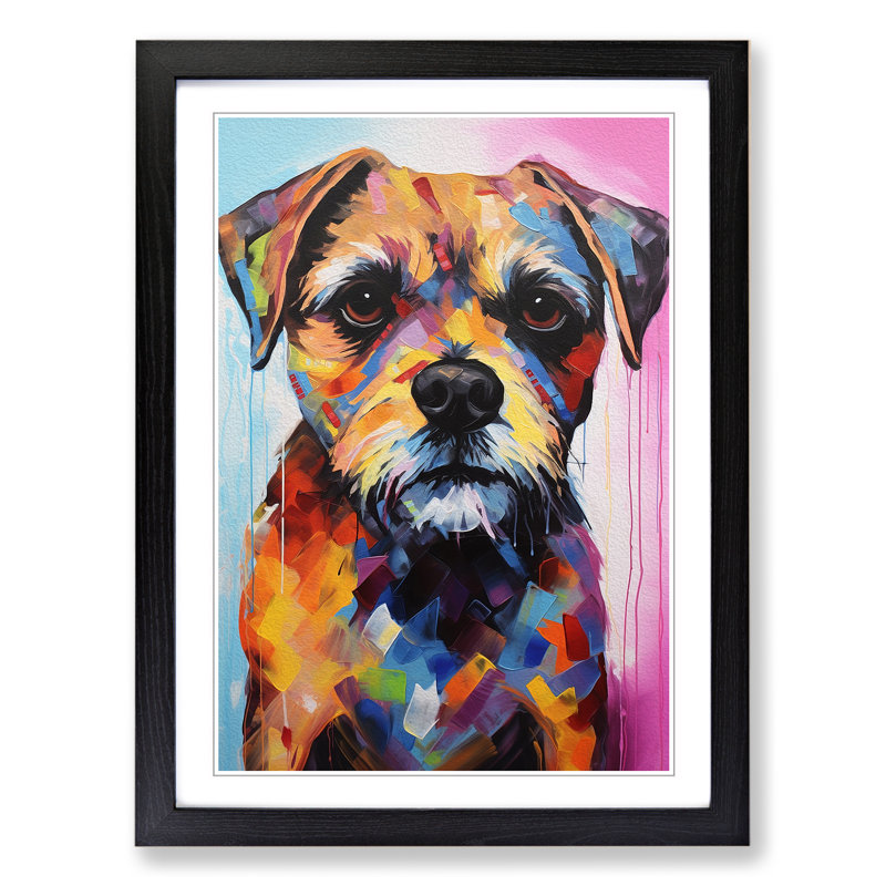 Border Terrier Abstract - Single Picture Frame Print on Wood, Black, 46cm H x 34cm W x 2cm D