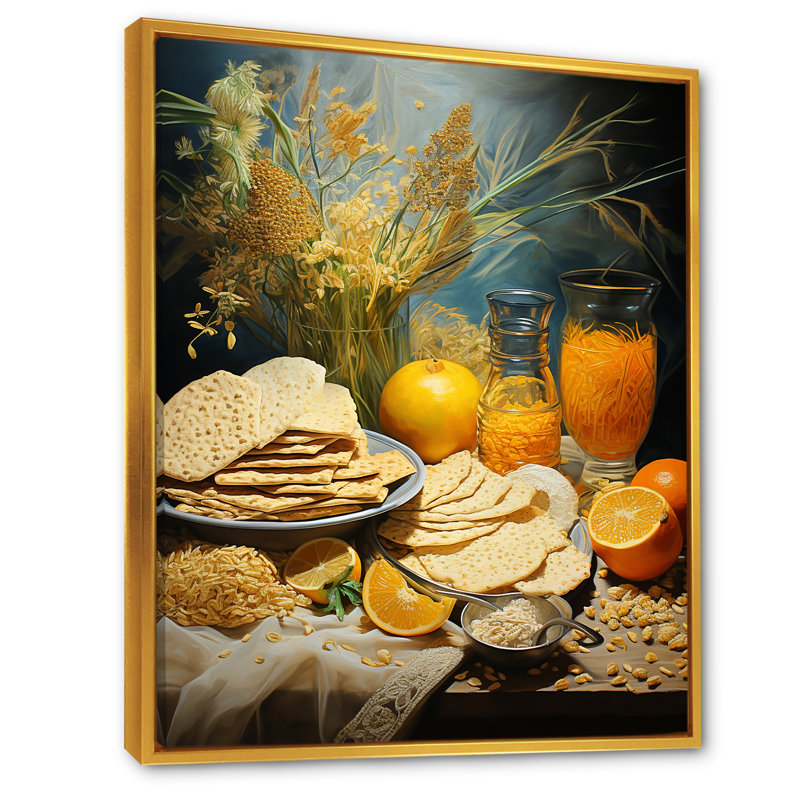 Judaïsme Matzah, fête de la Pâque sur toile, Cadre flottant doré, H 44 po x l 34 po