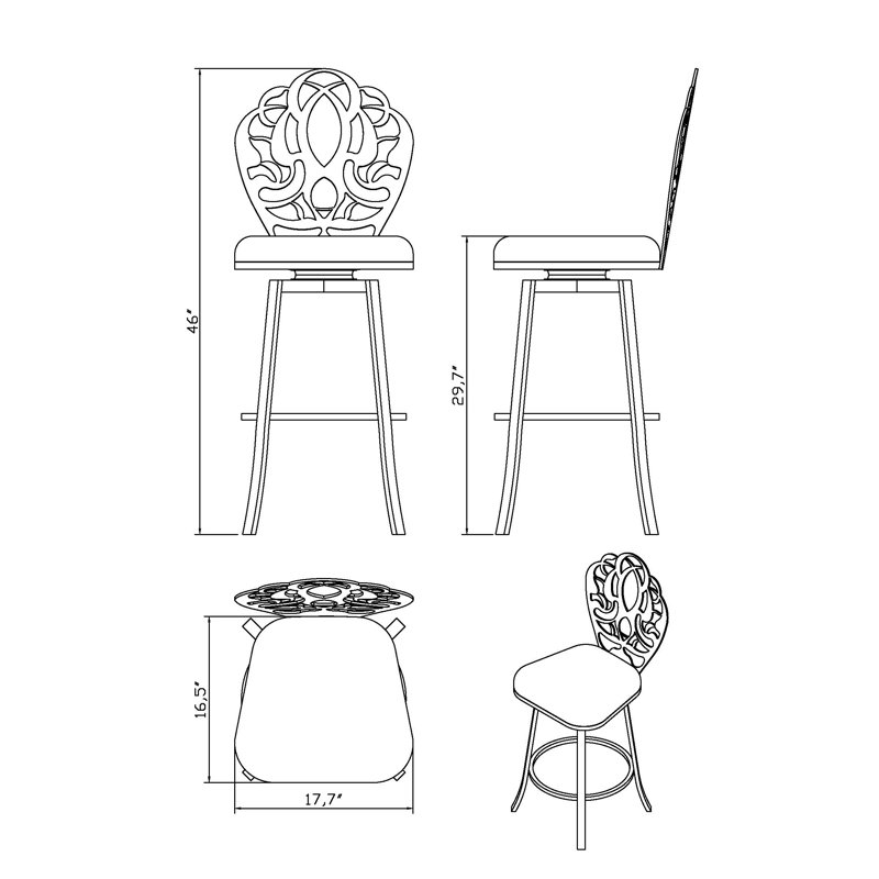 Elegant Laser Cut Memory Swivel Counter Stool in Satin Black
