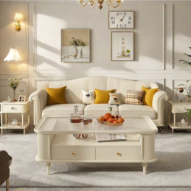 Retro all-solid wood cloud-shaped coffee table, 19.68" H x 55.11" L x 25.59" W