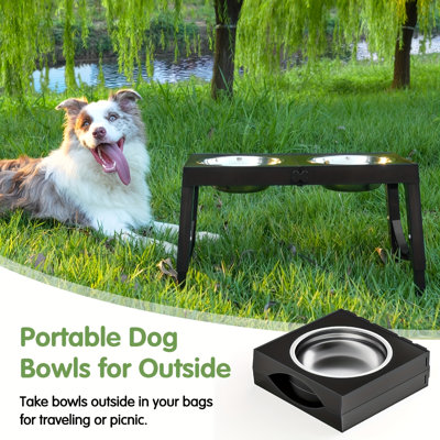 2 Set Elevated Dog Bowls with 4 Stainless Steel Dog Water Food Bowls, Raised Dog Bowl Stands for Large Medium Sized Dog, Adjustable Dog Dish Station 9/11/12/14in, Black