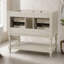 Armoire de salle de bain 36 po, ensemble de meuble-lavabo autoportant avec 4 tiroirs, structure en bois massif, beige-2031426542