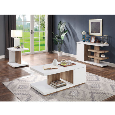 End Table Modern Contemporary Style Two Tone Design High Gloss Finish Open Shelves Wooden Base White Coffee Table-Not Included
