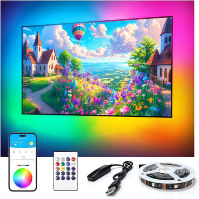 3.3FT 5050 RGB LED Strip Lights, 5V USB Waterproof LED Light Strip with APP & 20 Keys Music Remote Control, TV Backlight Ambient Lighting for Room Decor