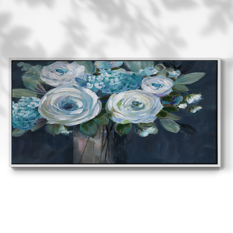 Midnight Blues - Toile tendue avec châssis encadré - Prêt à accrocher, H 21 po x l 41 po, Blanc